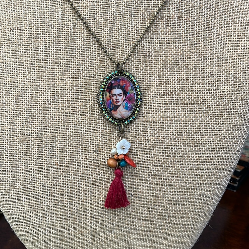 Freida Resin Cabochon handmade pendant with ball chain 22”